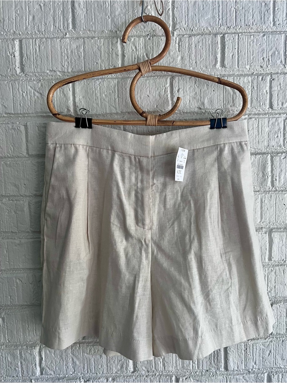 J Crew NWT Beige Linen Blend High-Waist Pleated Shorts Sz. 12 MSRP $69.50
